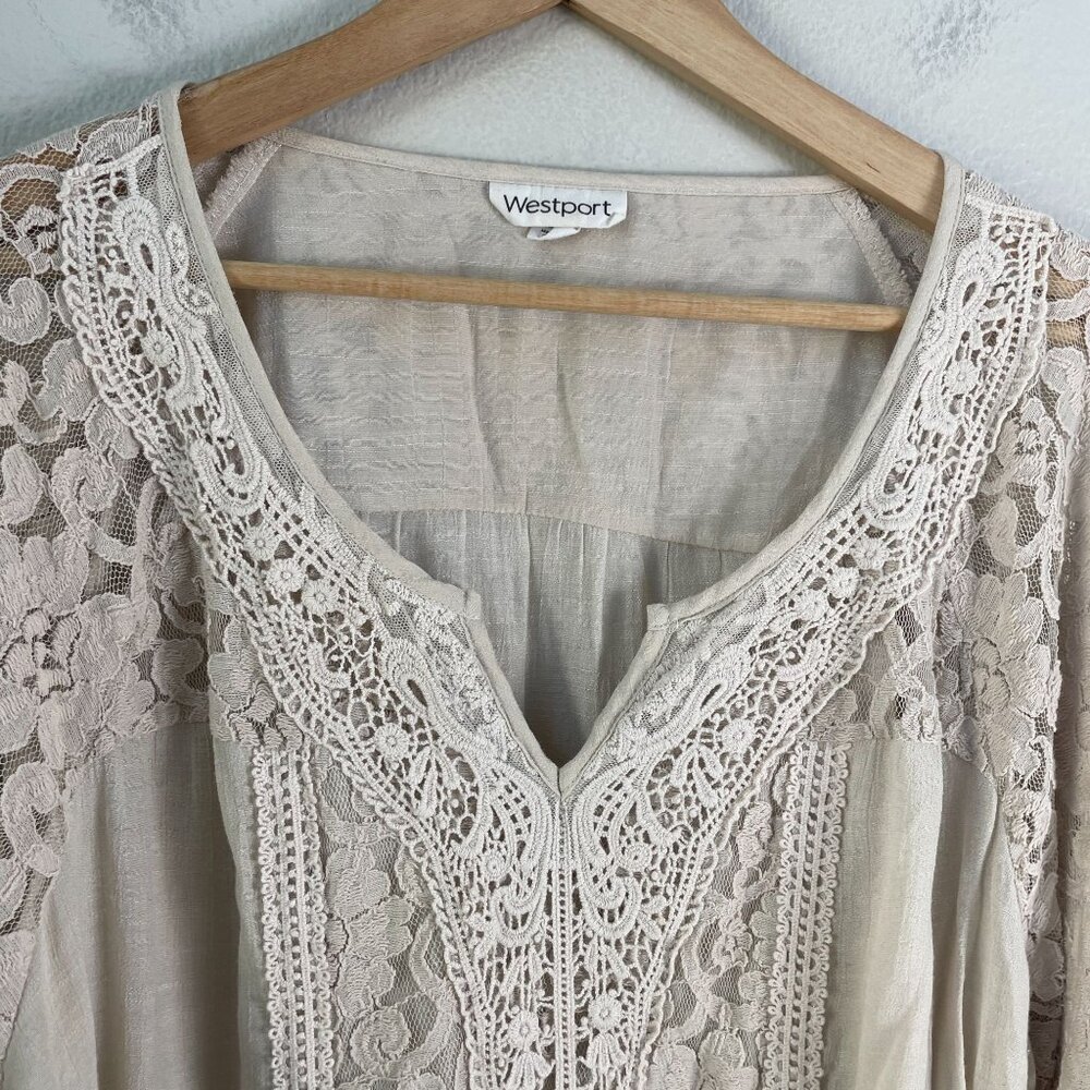 Westport‎ Womens Plus 3X Lace Trim Tunic Top V Neck 3/4 Sleeve Shirt - Picture 9 of 13